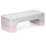 Stepper aerobic, ajustabil in 3 trepte, antiderapant, maxim 350 kg, 68x29x20 cm, gri si roz