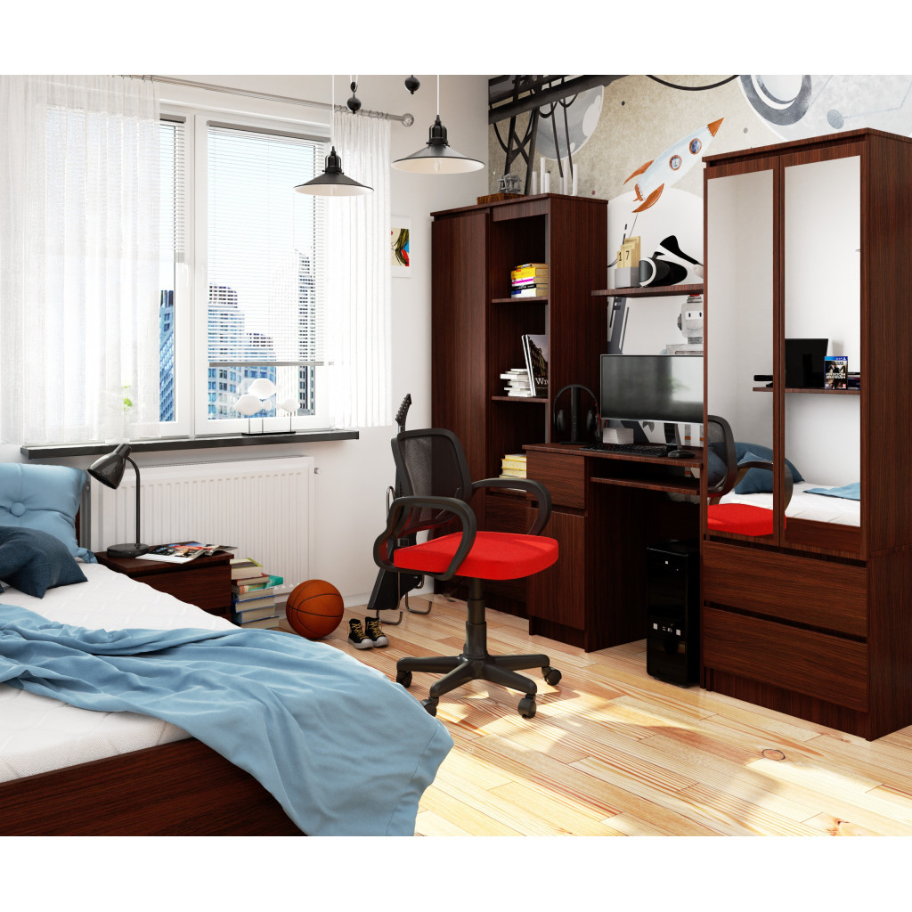 Birou computer PIKSEL, cu sertar, dulap si raft pentru tastatura, dreapta, 90x50x77 cm, maro wenge - imagine 4