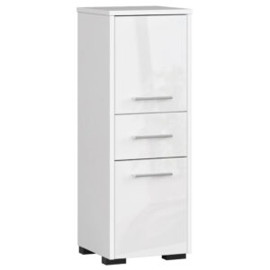 Dulap de baie tip baza, cu 2 usi si sertar, PAL 16 mm, 30x30x85 cm, alb lucios