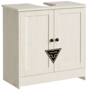 SONGMICS Masca baie pentru chiuveta, suport lavoar, raft reglabil, stil rustic modern, 60x30x61 cm, alb rustic