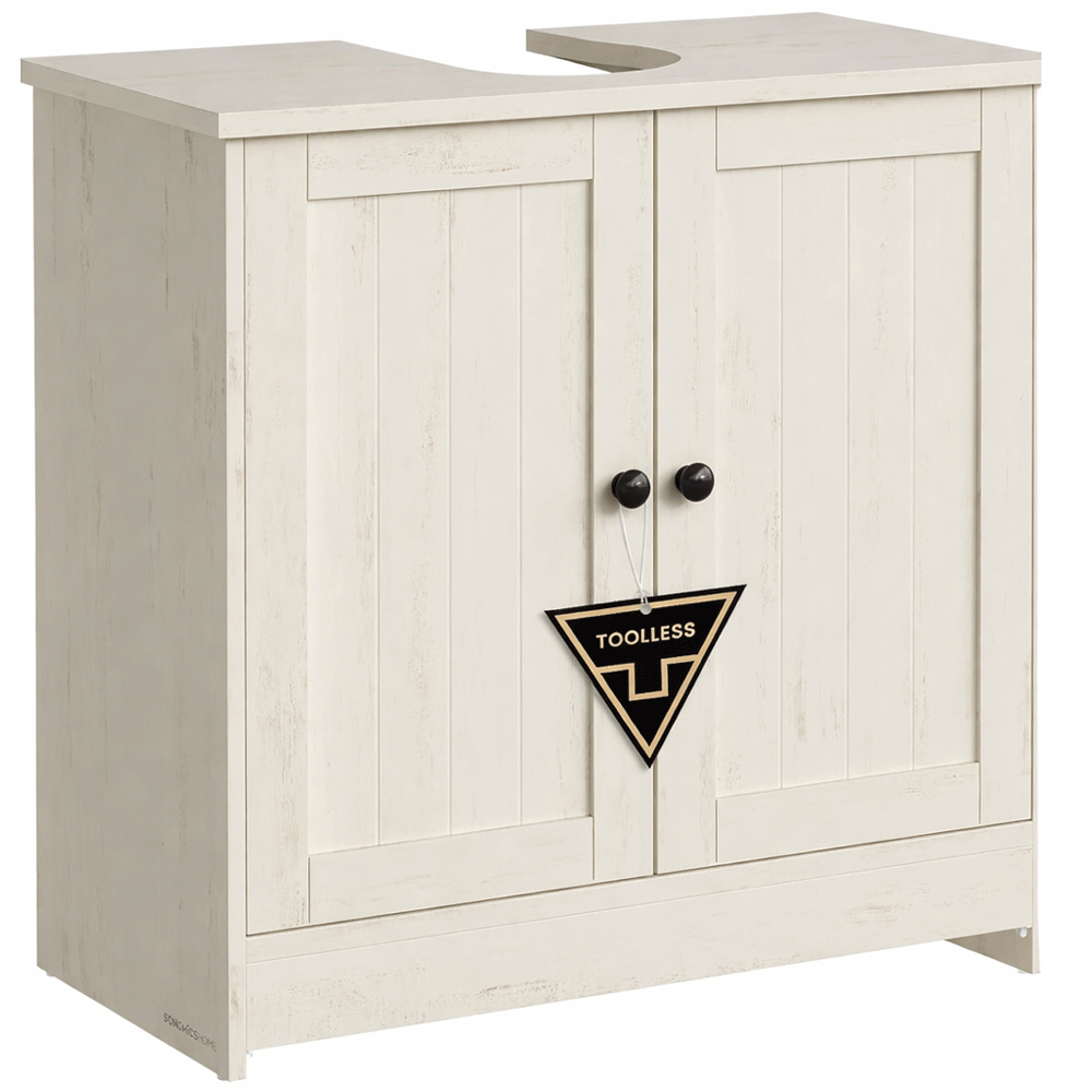 SONGMICS Masca baie pentru chiuveta, suport lavoar, raft reglabil, stil rustic modern, 60x30x61 cm, alb rustic