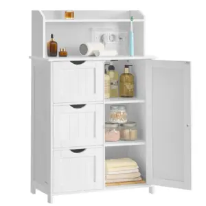 VASAGLE Dulap de baie cu sertare si usa, priza integrata cu USB, rafturi reglabile, MDF, 30x60x100 cm, alb