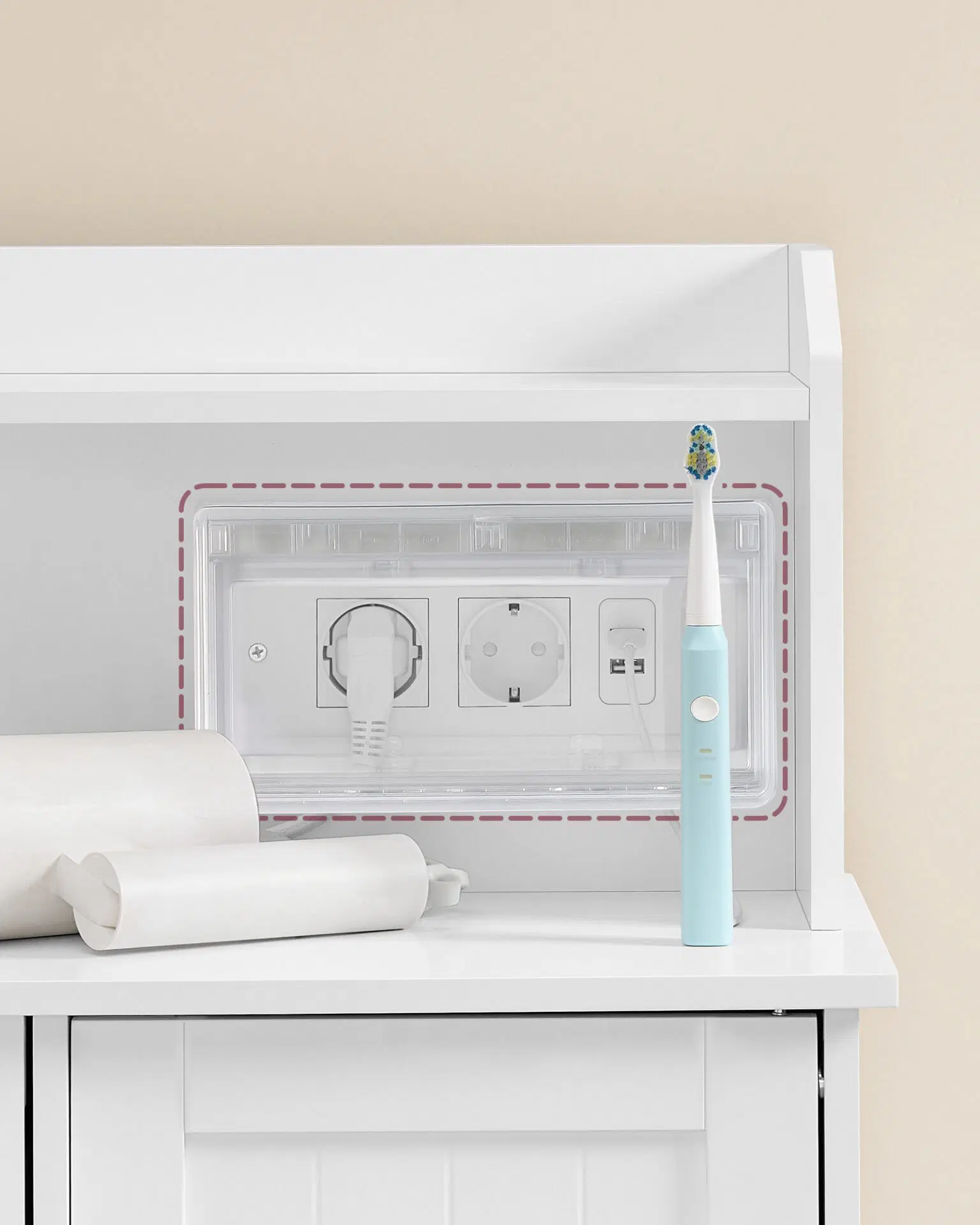 VASAGLE Dulap de baie cu sertare si usa, priza integrata cu USB, rafturi reglabile, MDF, 30x60x100 cm, alb - imagine 3