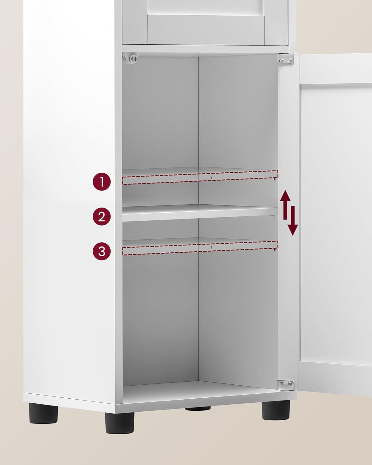 VASAGLE Dulap de baie tip coloana, cu raft deschis, sertar si usa din sticla, rafturi reglabile, 30x40x165 cm, alb - imagine 2