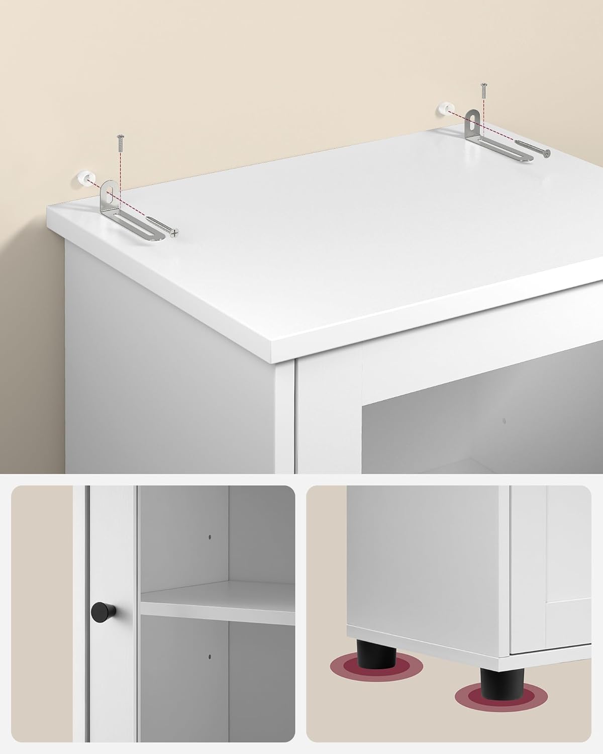 VASAGLE Dulap de baie tip coloana, cu raft deschis, sertar si usa din sticla, rafturi reglabile, 30x40x165 cm, alb - imagine 4