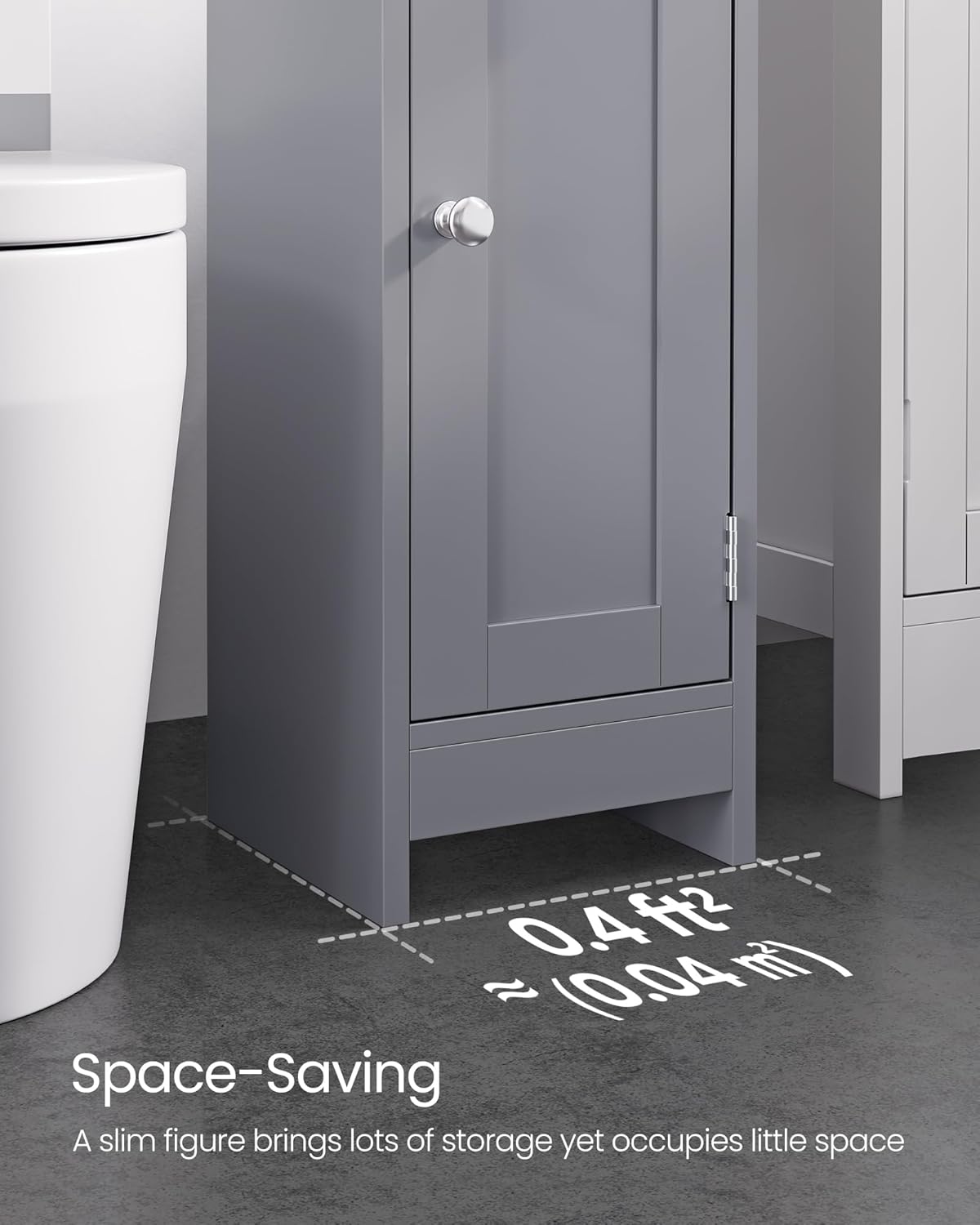 VASAGLE Dulap de baie, pentru spatii inguste, cu rafturi si usa, 18x20x80 cm, gri - imagine 3