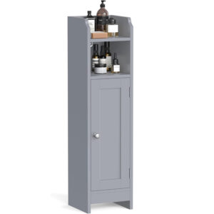 VASAGLE Dulap de baie, pentru spatii inguste, cu rafturi si usa, 18x20x80 cm, gri