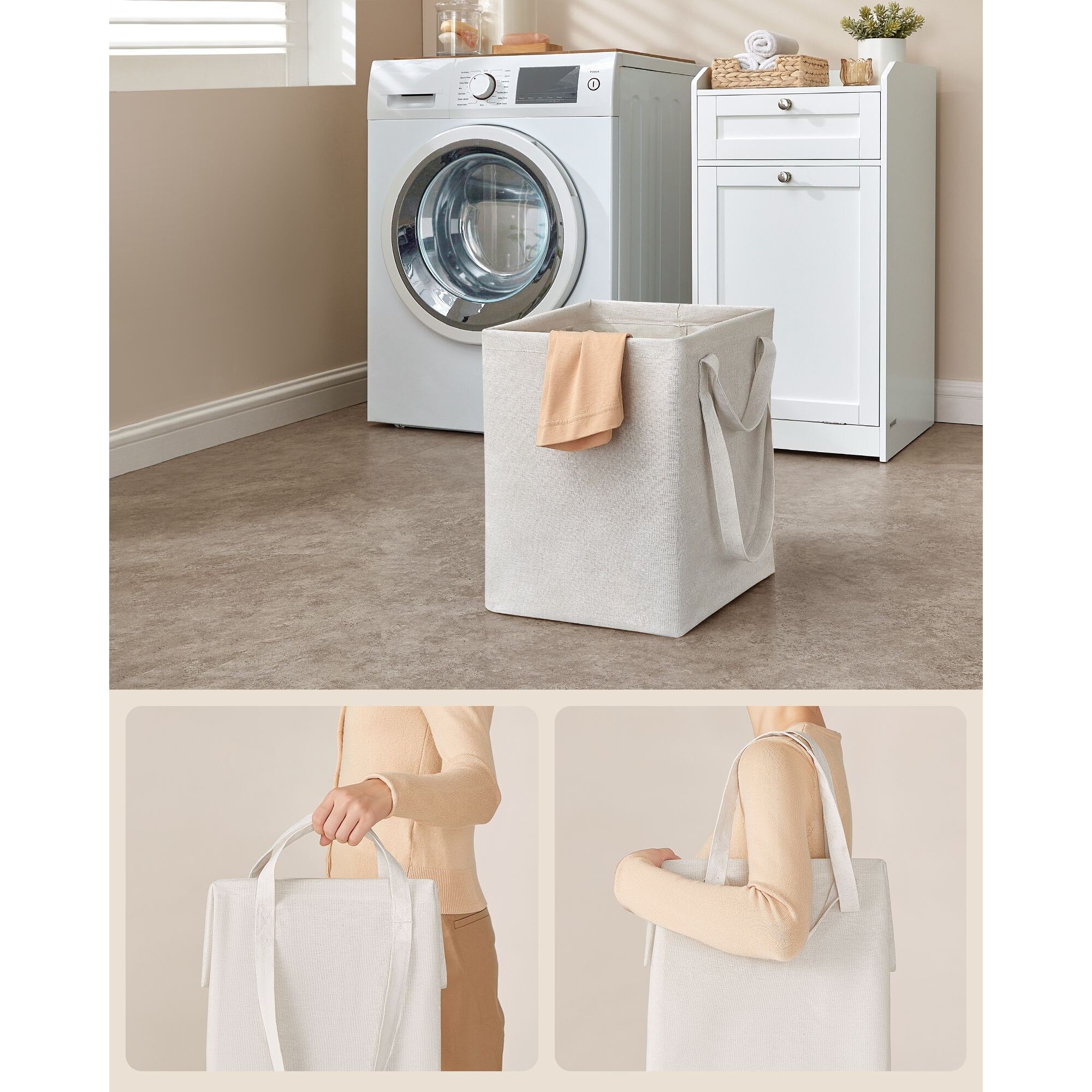 VASAGLE Dulap de baie cu cos de rufe integrat, sertar si blat cu margini ridicate, sac textil detasabil, 80x40x40 cm, alb - imagine 5