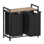 VASAGLE Cos de rufe, 2 compartimente, saci de rufe detasabili, raft, cadru metalic, 2x46L, 73x33x72 cm, maro si negru