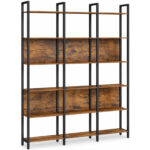 VASAGLE Biblioteca cu 6 rafturi, stil industrial, cadru metalic si PAL, 128x24x187 cm, maro rustic