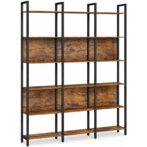 VASAGLE Biblioteca cu 6 rafturi, stil industrial, cadru metalic si PAL, 128x24x187 cm, maro rustic