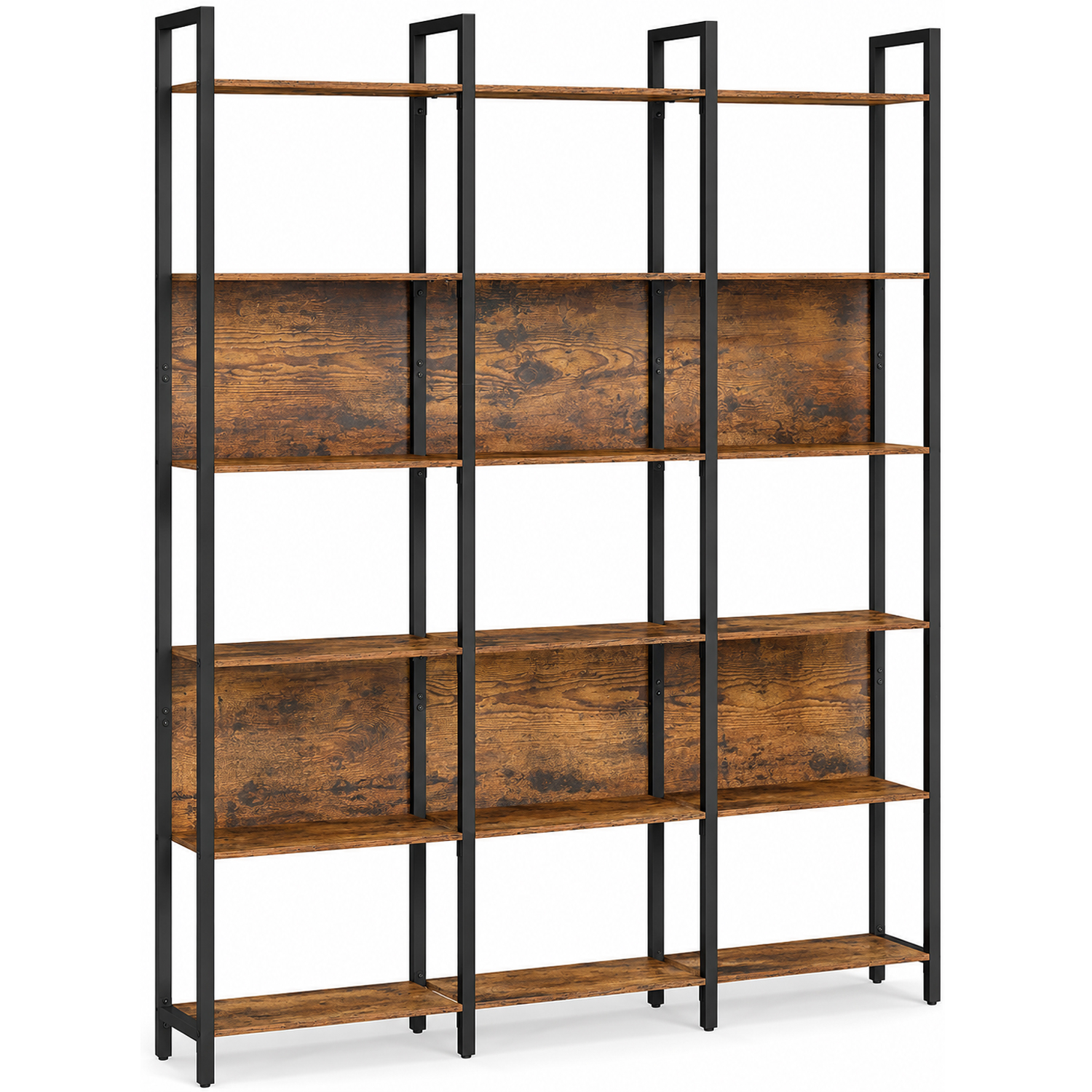 VASAGLE Biblioteca cu 6 rafturi, stil industrial, cadru metalic si PAL, 128x24x187 cm, maro rustic