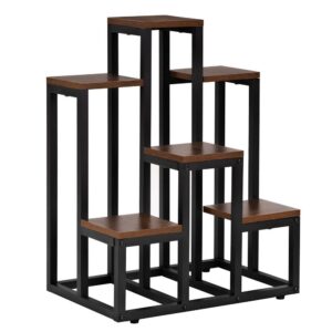 Suport pentru flori cu 6 polite din lemn, structura metal, 51x34x68 cm, negru