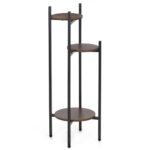 Suport pentru flori, rotund cu 3 polite, structura metalica si MDF, 32x32x81 cm, negru