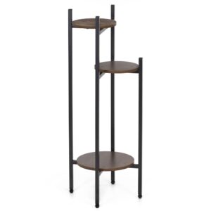 Suport pentru flori, rotund cu 3 polite, structura metalica si MDF, 32x32x81 cm, negru