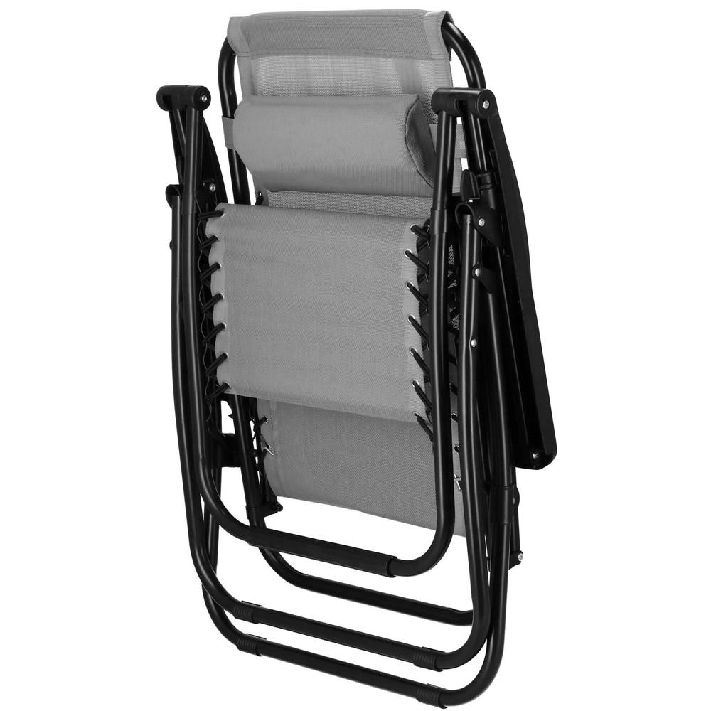 Sezlong scaun pliant plaja sau gradina, Siesta, gravitatie zero, cu tetiera, 175x67x110 cm, gri - imagine 2