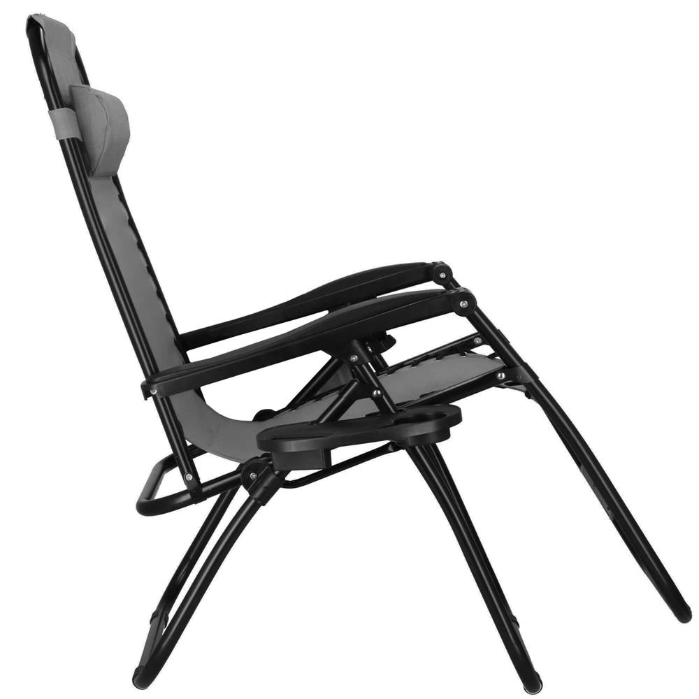 Sezlong scaun pliant plaja sau gradina, Siesta, gravitatie zero, cu tetiera, 175x67x110 cm, gri - imagine 13