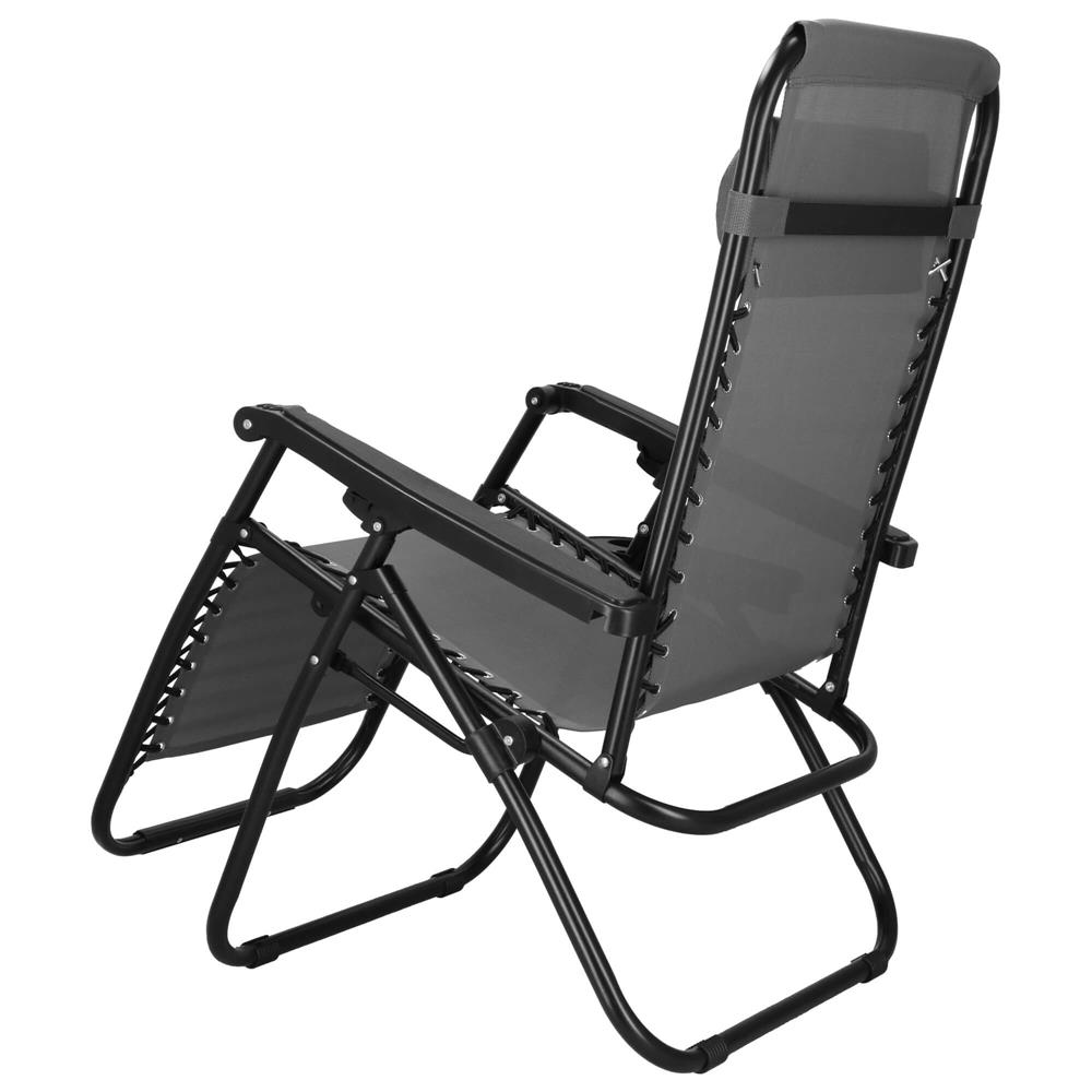 Sezlong scaun pliant plaja sau gradina, Siesta, gravitatie zero, cu tetiera, 175x67x110 cm, gri - imagine 14