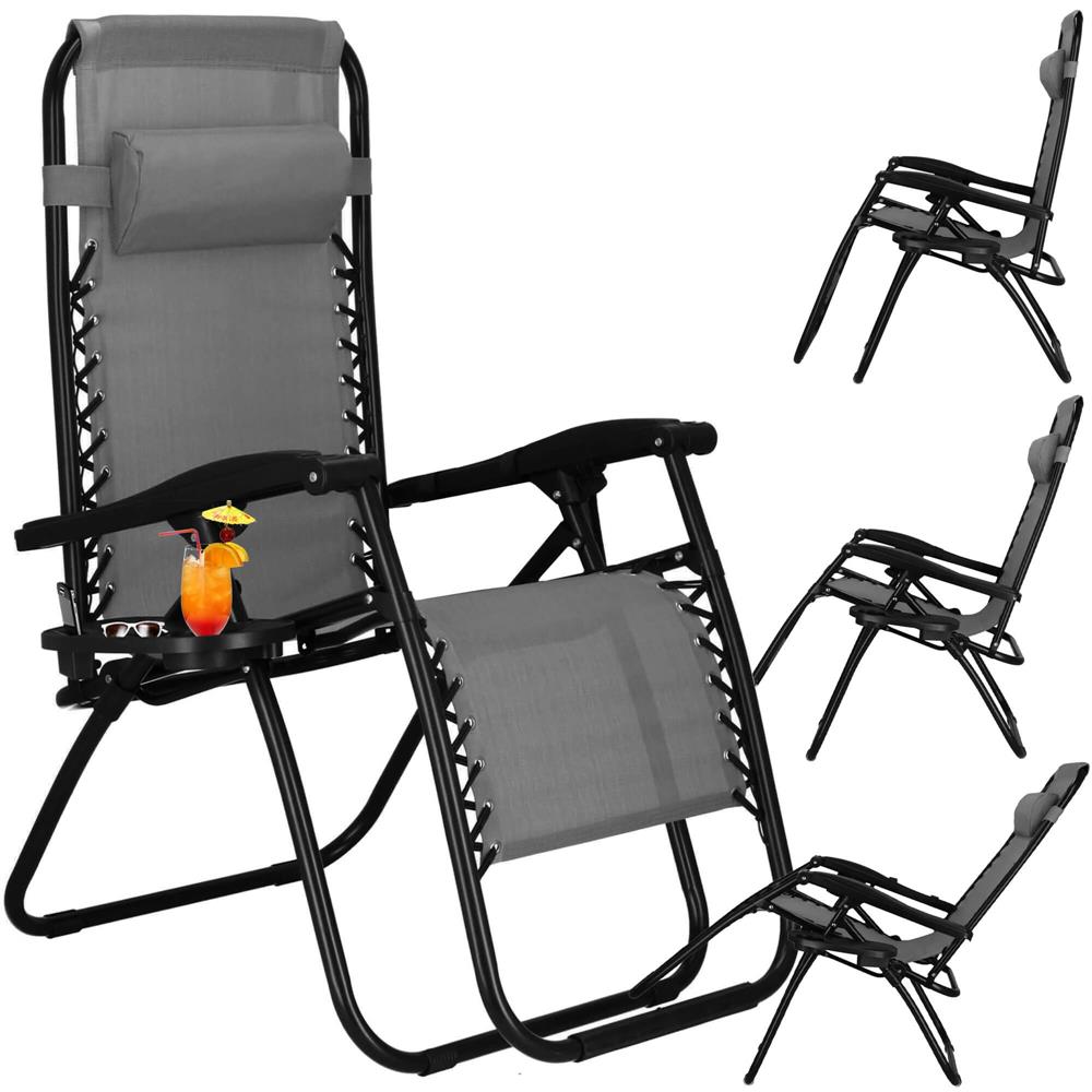 Sezlong scaun pliant plaja sau gradina, Siesta, gravitatie zero, cu tetiera, 175x67x110 cm, gri - imagine 18