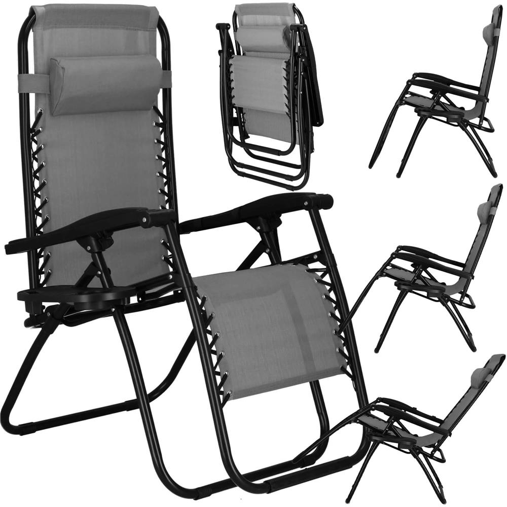 Sezlong scaun pliant plaja sau gradina, Siesta, gravitatie zero, cu tetiera, 175x67x110 cm, gri - imagine 25