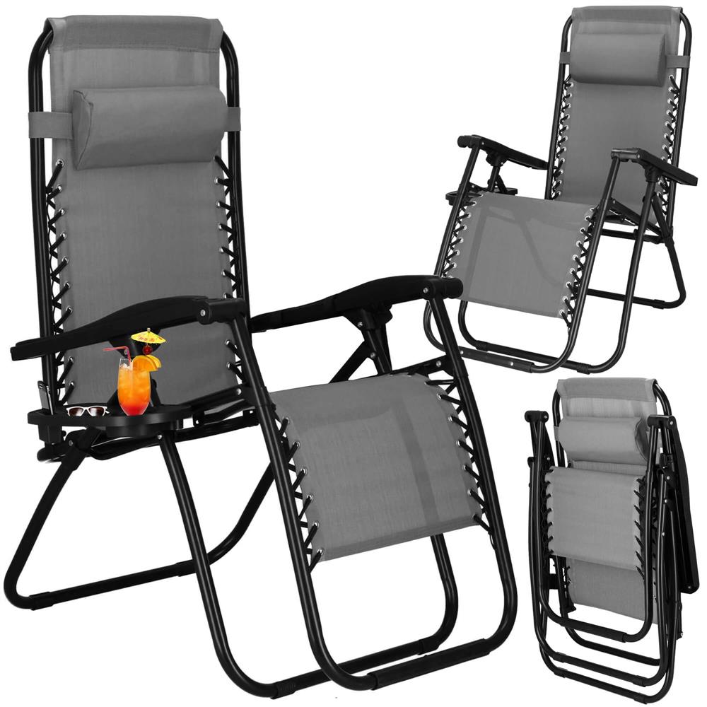 Sezlong scaun pliant plaja sau gradina, Siesta, gravitatie zero, cu tetiera, 175x67x110 cm, gri - imagine 6