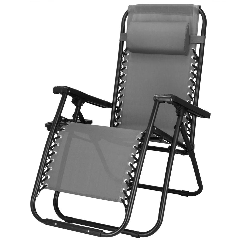 Sezlong scaun pliant plaja sau gradina, Siesta, gravitatie zero, cu tetiera, 175x67x110 cm, gri - imagine 5
