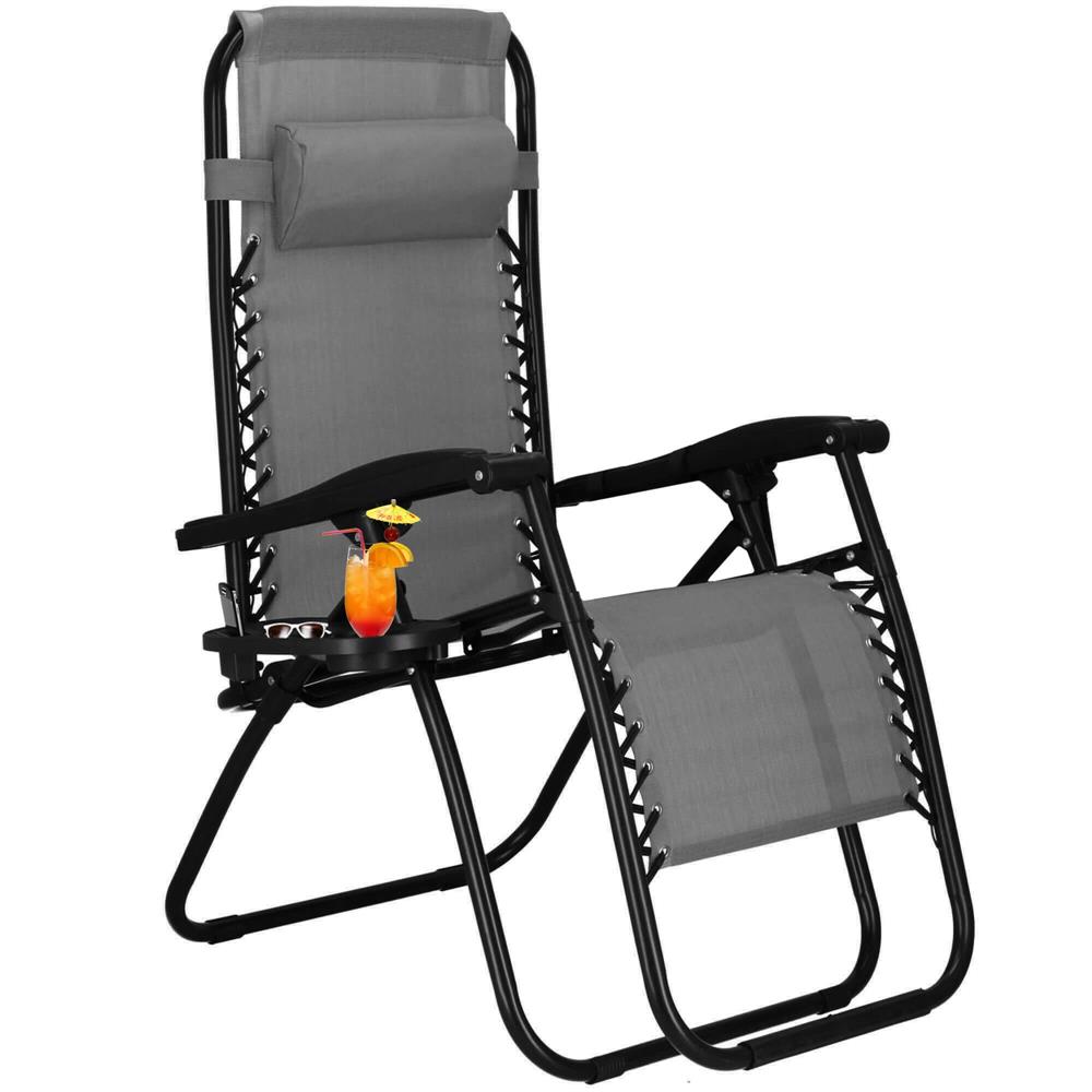Sezlong scaun pliant plaja sau gradina, Siesta, gravitatie zero, cu tetiera, 175x67x110 cm, gri - imagine 11