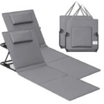 SONGMICS Set 2 sezlonguri plaja pliabile, spatar reglabil in 4 pozitii, tetiera, buzunar depozitare, 158x55 cm, gri