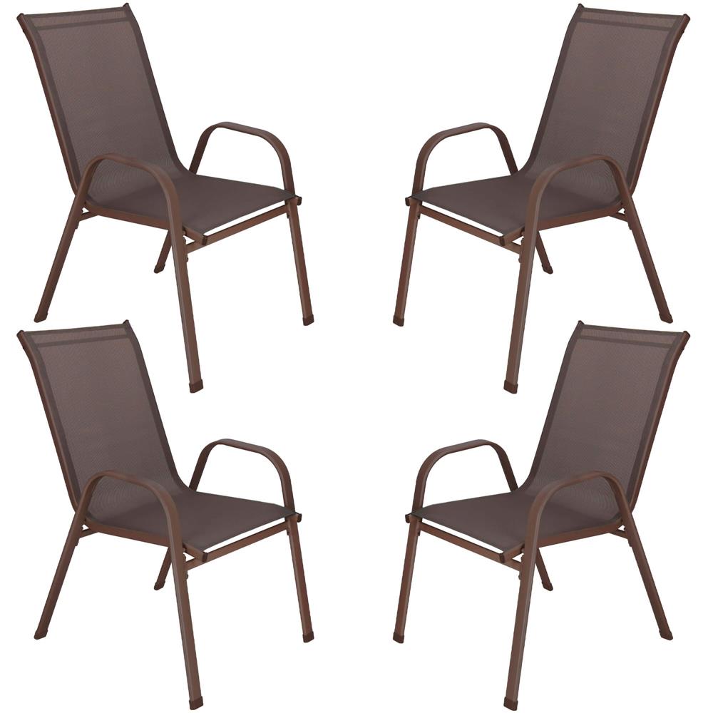 Set 4 scaune gradina cu brate, cadru otel si sezut textilene, 53x72x92 cm, maro - imagine 2