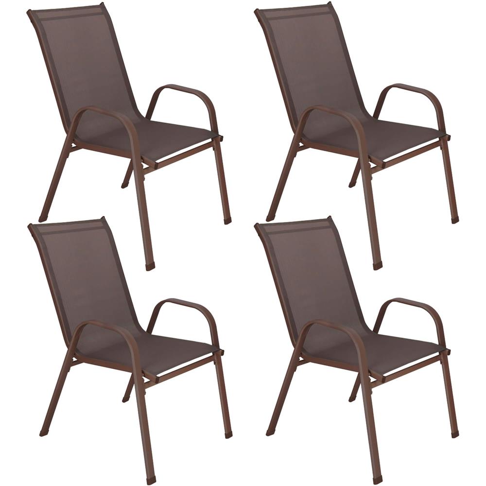 Set 4 scaune gradina cu brate, cadru otel si sezut textilene, 53x72x92 cm, maro