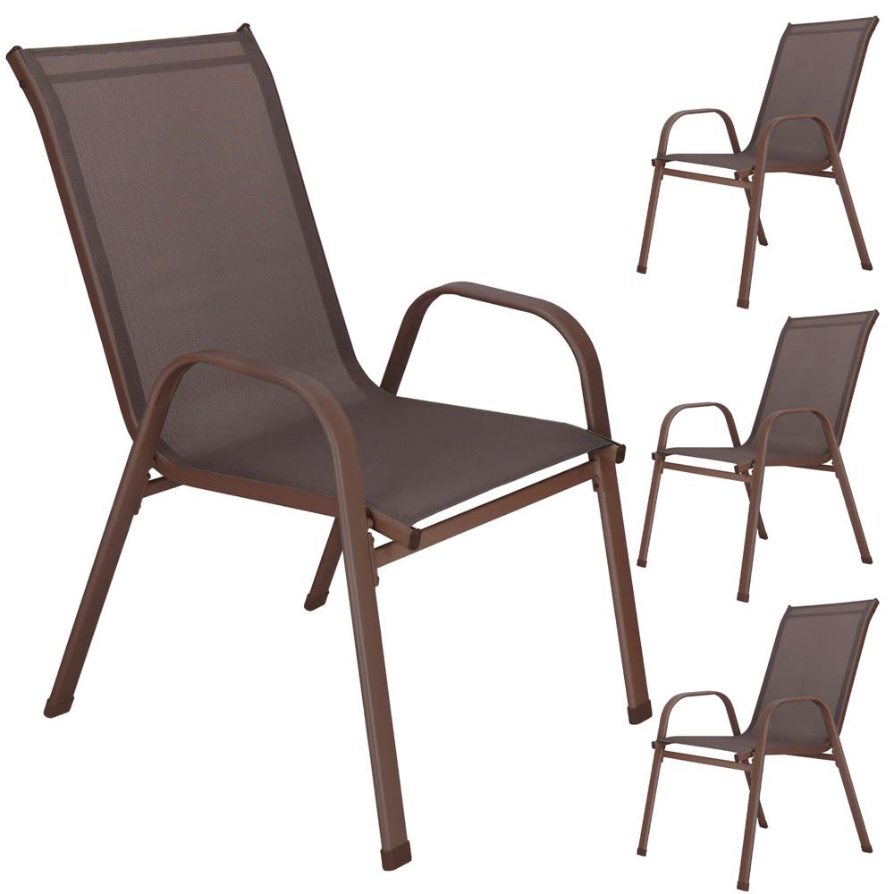Set 4 scaune gradina cu brate, cadru otel si sezut textilene, 53x72x92 cm, maro - imagine 5