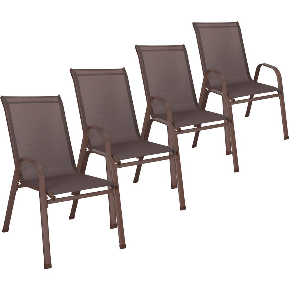 Set 4 scaune gradina cu brate, cadru otel si sezut textilene, 53x72x92 cm, maro - imagine 7