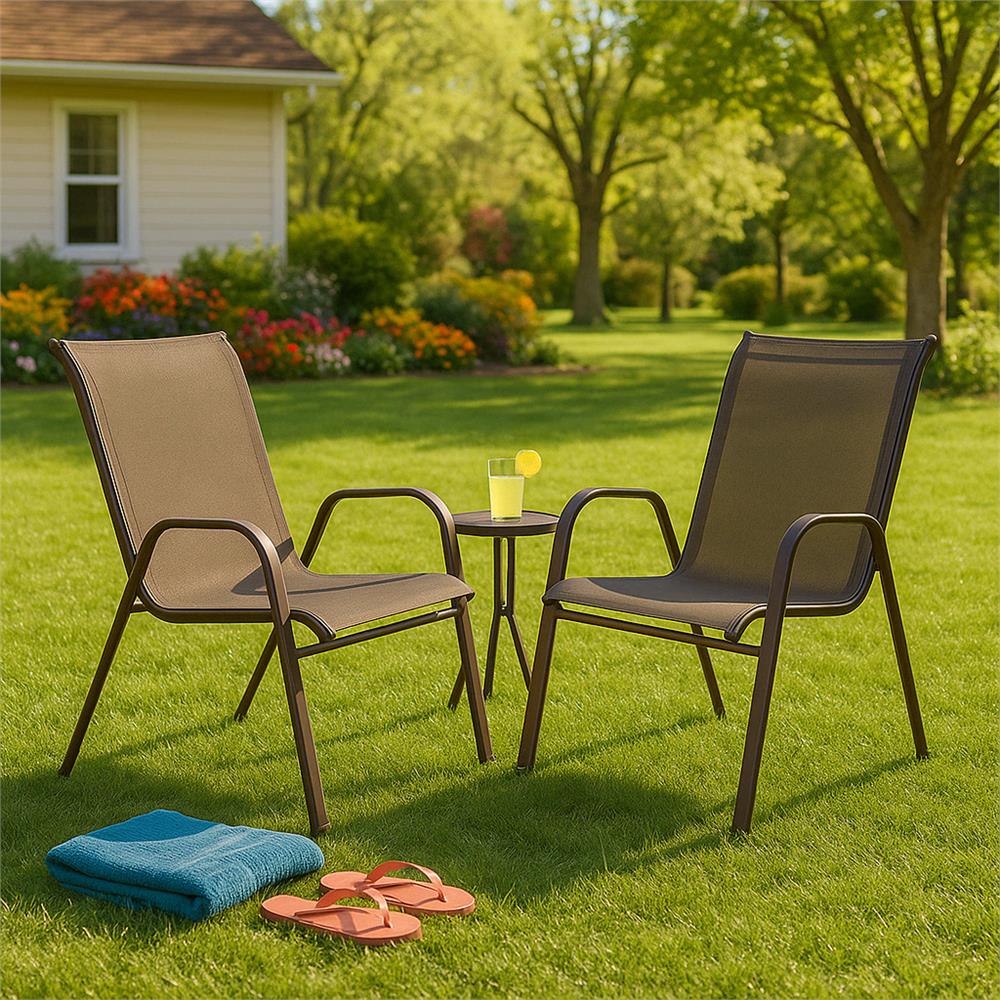 Set 4 scaune gradina cu brate, cadru otel si sezut textilene, 53x72x92 cm, maro - imagine 10