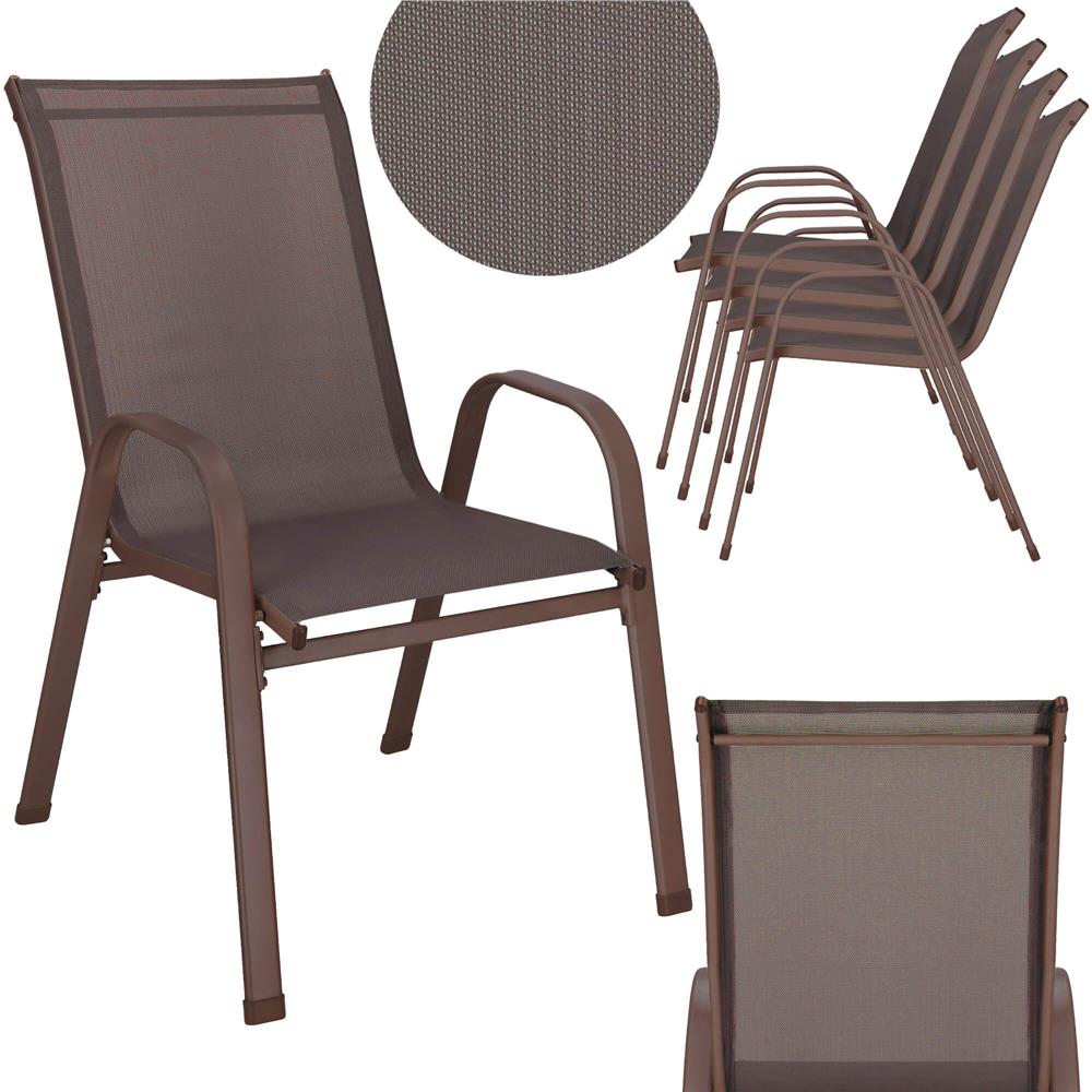 Set 4 scaune gradina cu brate, cadru otel si sezut textilene, 53x72x92 cm, maro - imagine 9