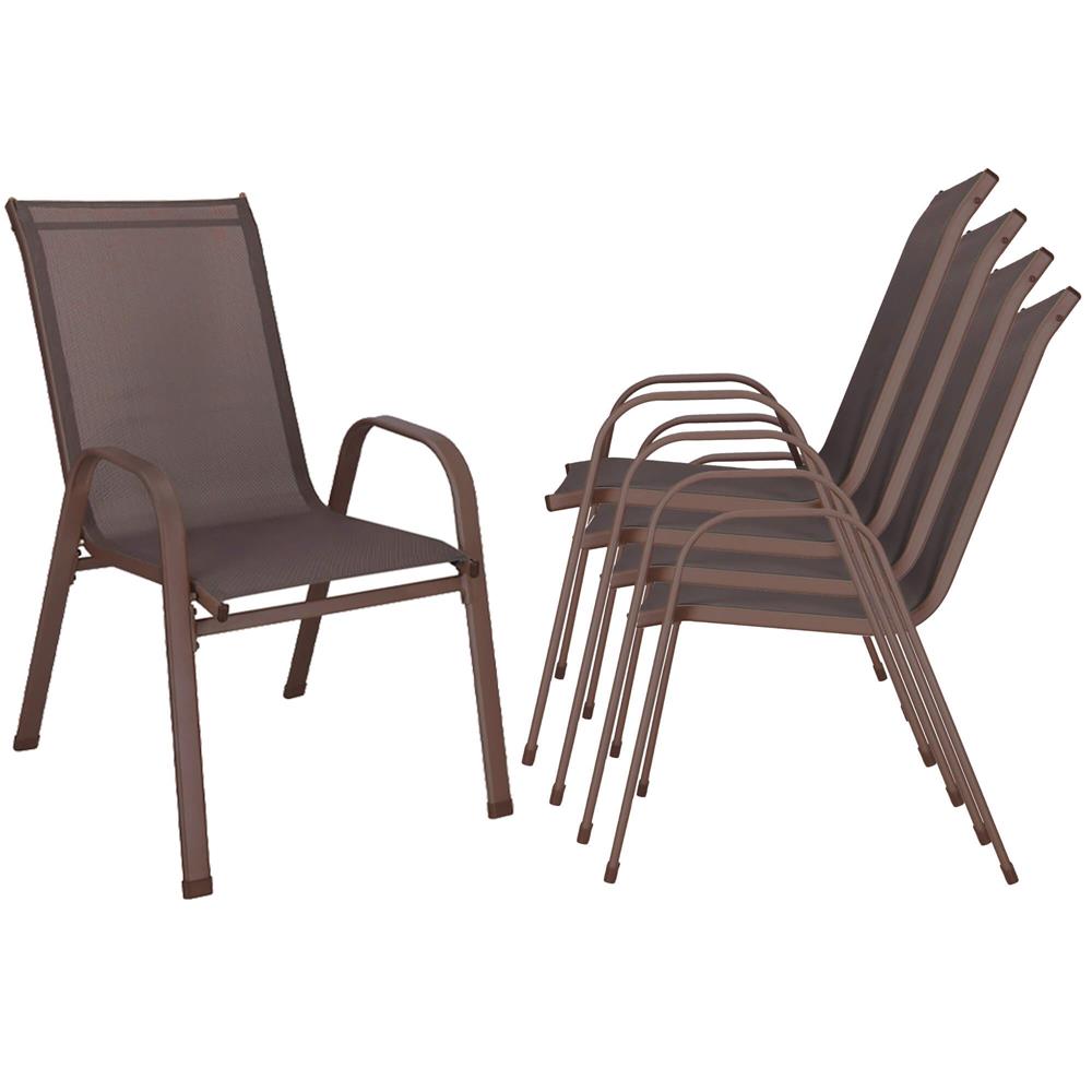 Set 4 scaune gradina cu brate, cadru otel si sezut textilene, 53x72x92 cm, maro - imagine 11