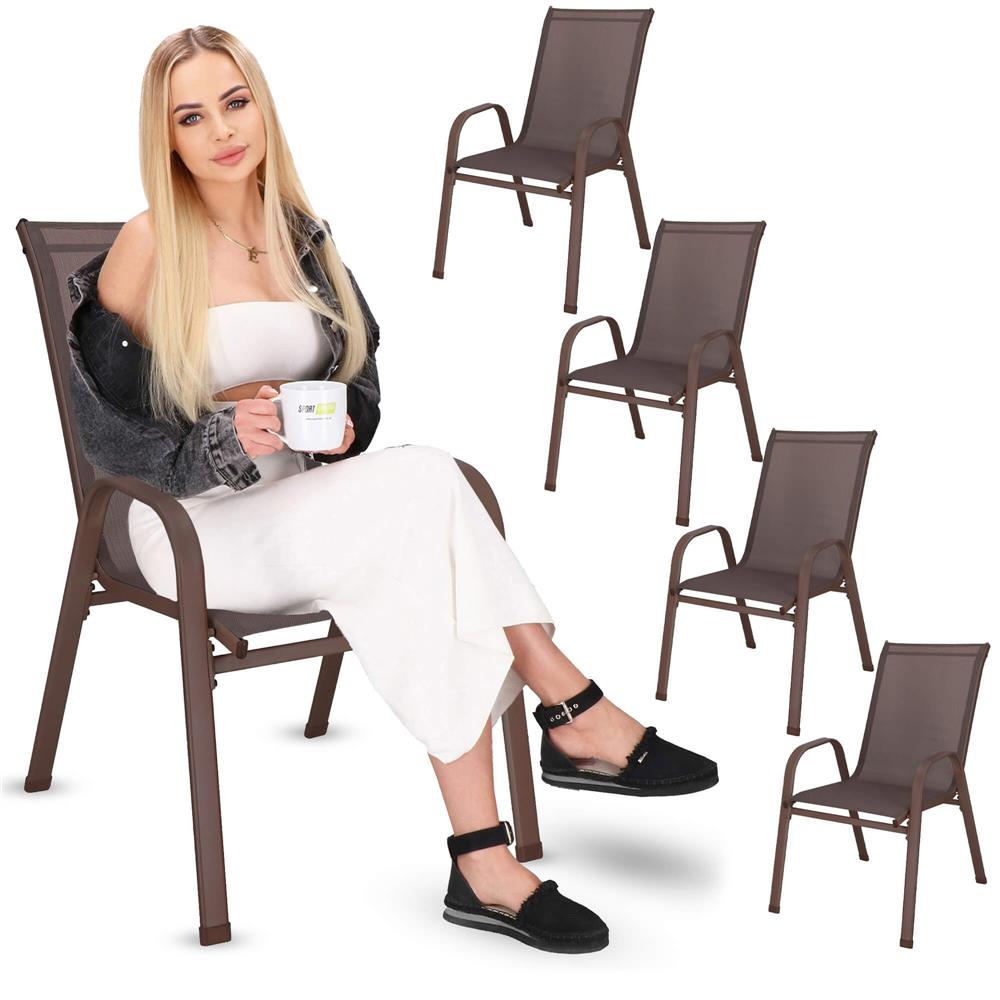 Set 4 scaune gradina cu brate, cadru otel si sezut textilene, 53x72x92 cm, maro - imagine 13