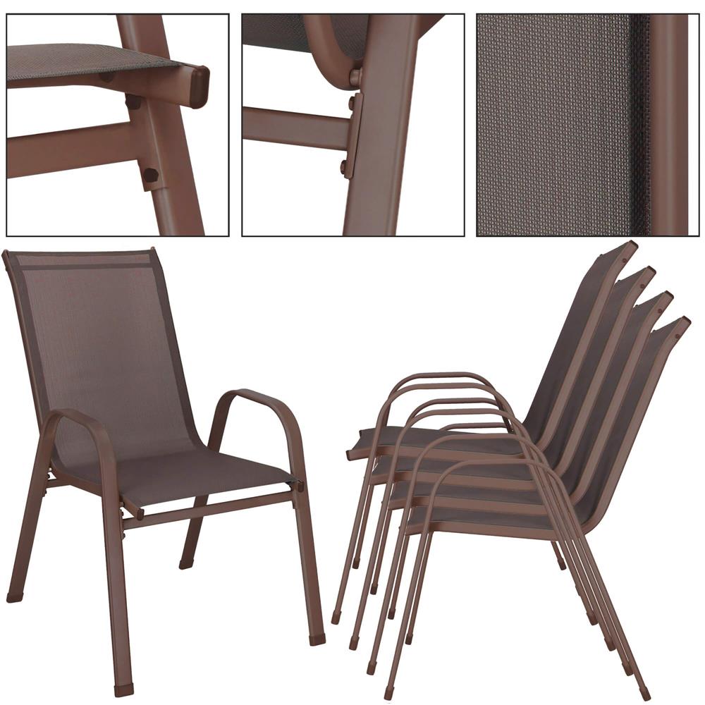 Set 4 scaune gradina cu brate, cadru otel si sezut textilene, 53x72x92 cm, maro - imagine 15