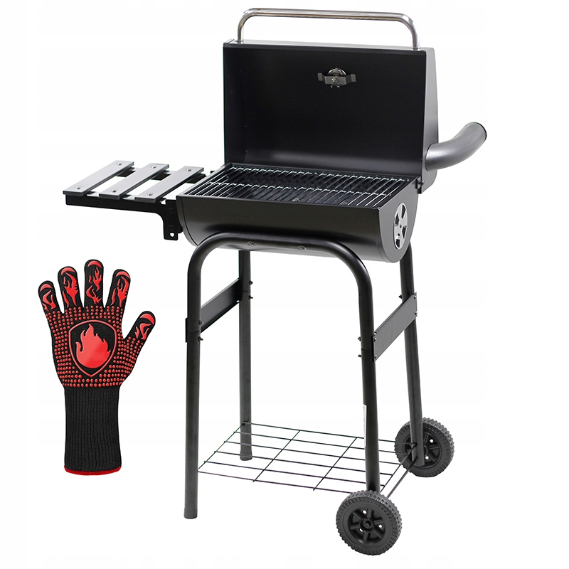 Gratar carbuni cu capac, raft lateral, sistem ventilatie, termometru si cos de fum, 83x41x116 cm, negru - imagine 8