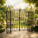 Poarta pentru gradina metalica decorativa, suport plante cataratoare, 170x26x163 cm, stil vintage maro antichizat