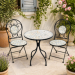 Set mobilier gradina Louloudia 3 piese, masa si 2 scaune pliabile, mozaic decorativ, metal, multicolor
