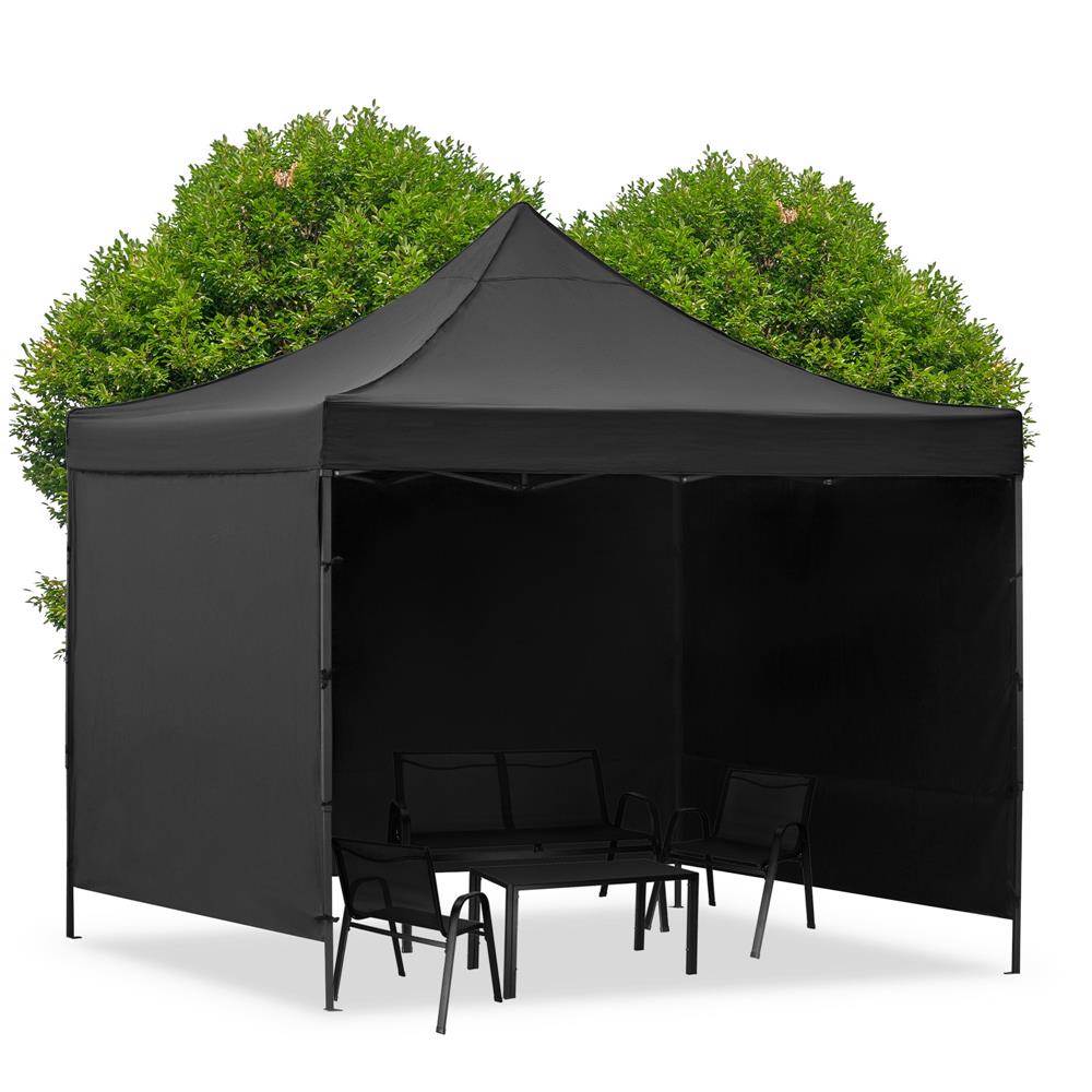 Pavilion pliabil gradina 3x3 m cu acoperis impermeabil si 3 pereti laterali, structura metalica, inaltime reglabila, negru - imagine 3