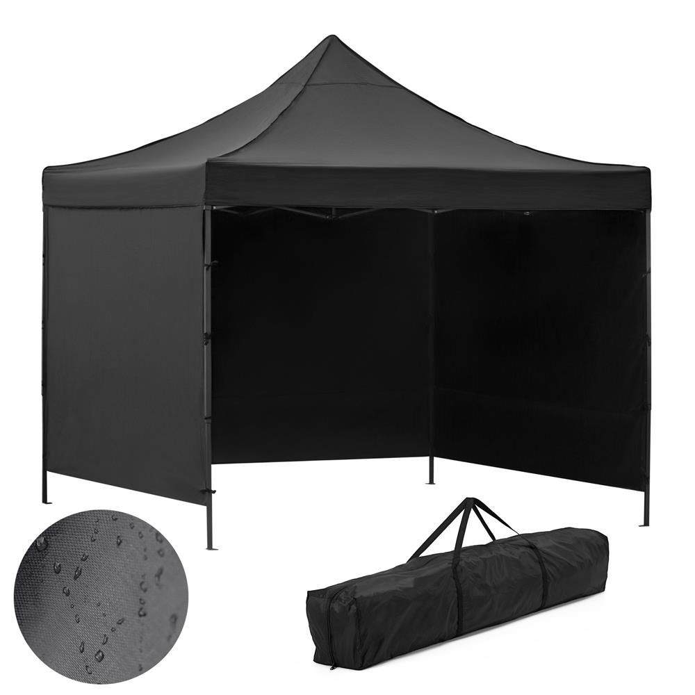 Pavilion pliabil gradina 3x3 m cu acoperis impermeabil si 3 pereti laterali, structura metalica, inaltime reglabila, negru - imagine 5