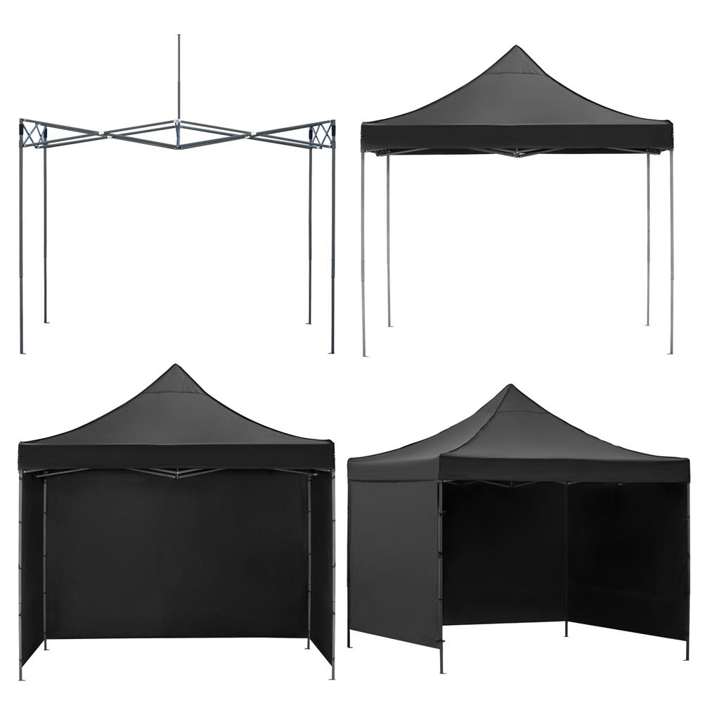 Pavilion pliabil gradina 3x3 m cu acoperis impermeabil si 3 pereti laterali, structura metalica, inaltime reglabila, negru - imagine 6