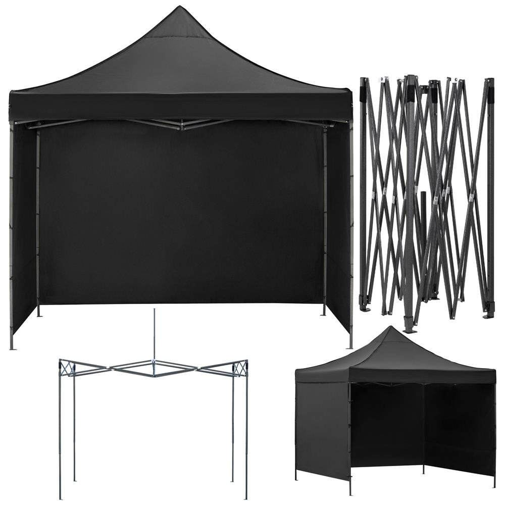 Pavilion pliabil gradina 3x3 m cu acoperis impermeabil si 3 pereti laterali, structura metalica, inaltime reglabila, negru - imagine 7