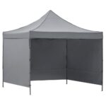 Pavilion pliabil gradina 3x3 m cu acoperis impermeabil si 3 pereti laterali, structura metalica, inaltime reglabila, gri