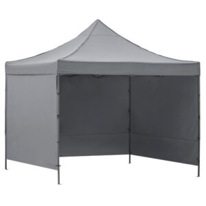 Pavilion pliabil gradina 3x3 m cu acoperis impermeabil si 3 pereti laterali, structura metalica, inaltime reglabila, gri