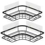 Set 2 polite de colt pentru dus, metalice cu montaj autoadeziv, inox, negru