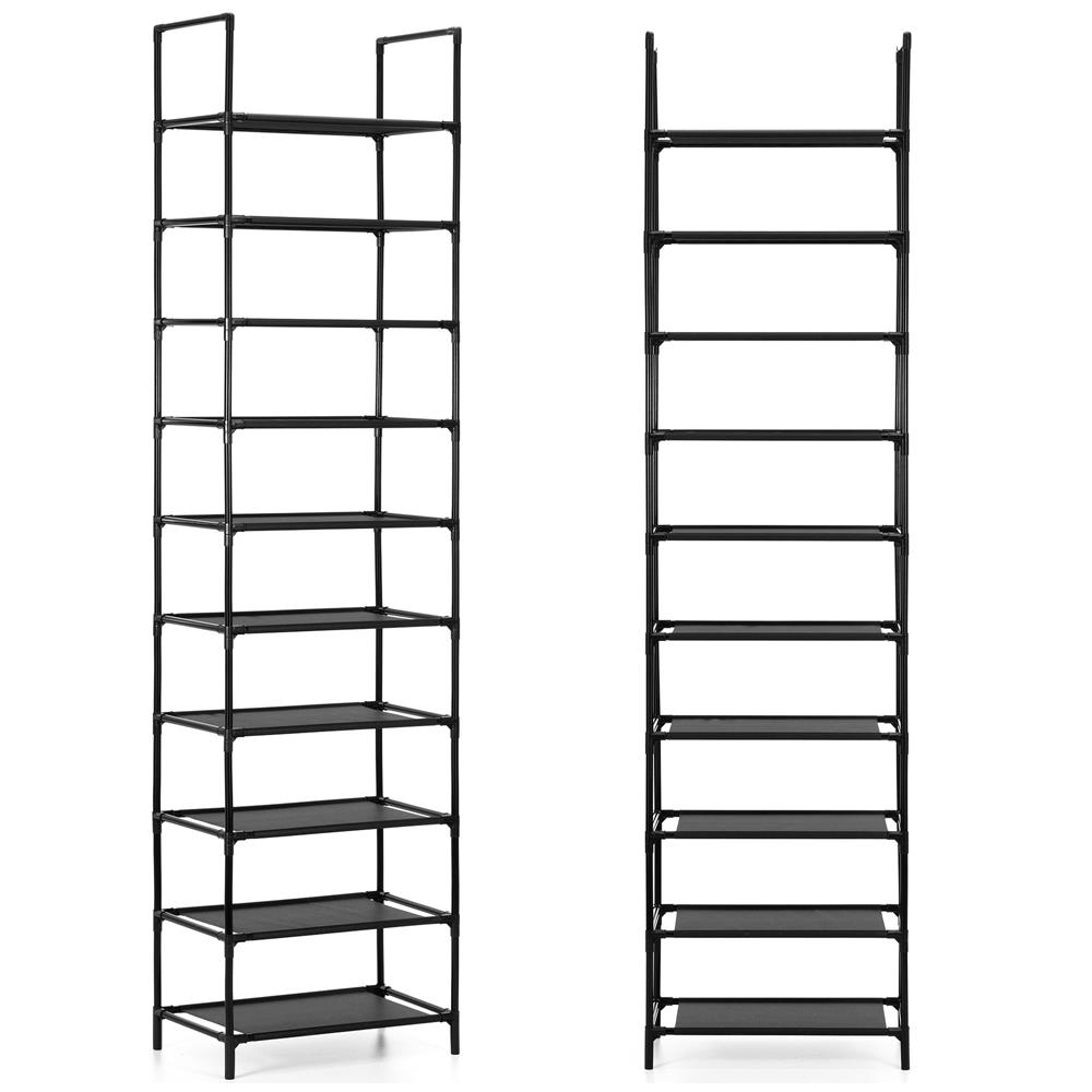 Raft pantofi inalt cu 10 polite, structura metalica si rafturi textile, 45x28x178 cm, negru - imagine 5