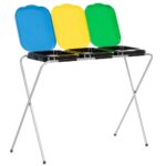 Cos de gunoi selectiv cu 3 compartimente, cadru metalic si capace PP, 98x42x74 cm