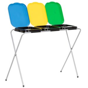 Cos de gunoi selectiv cu 3 compartimente, cadru metalic si capace PP, 98x42x74 cm